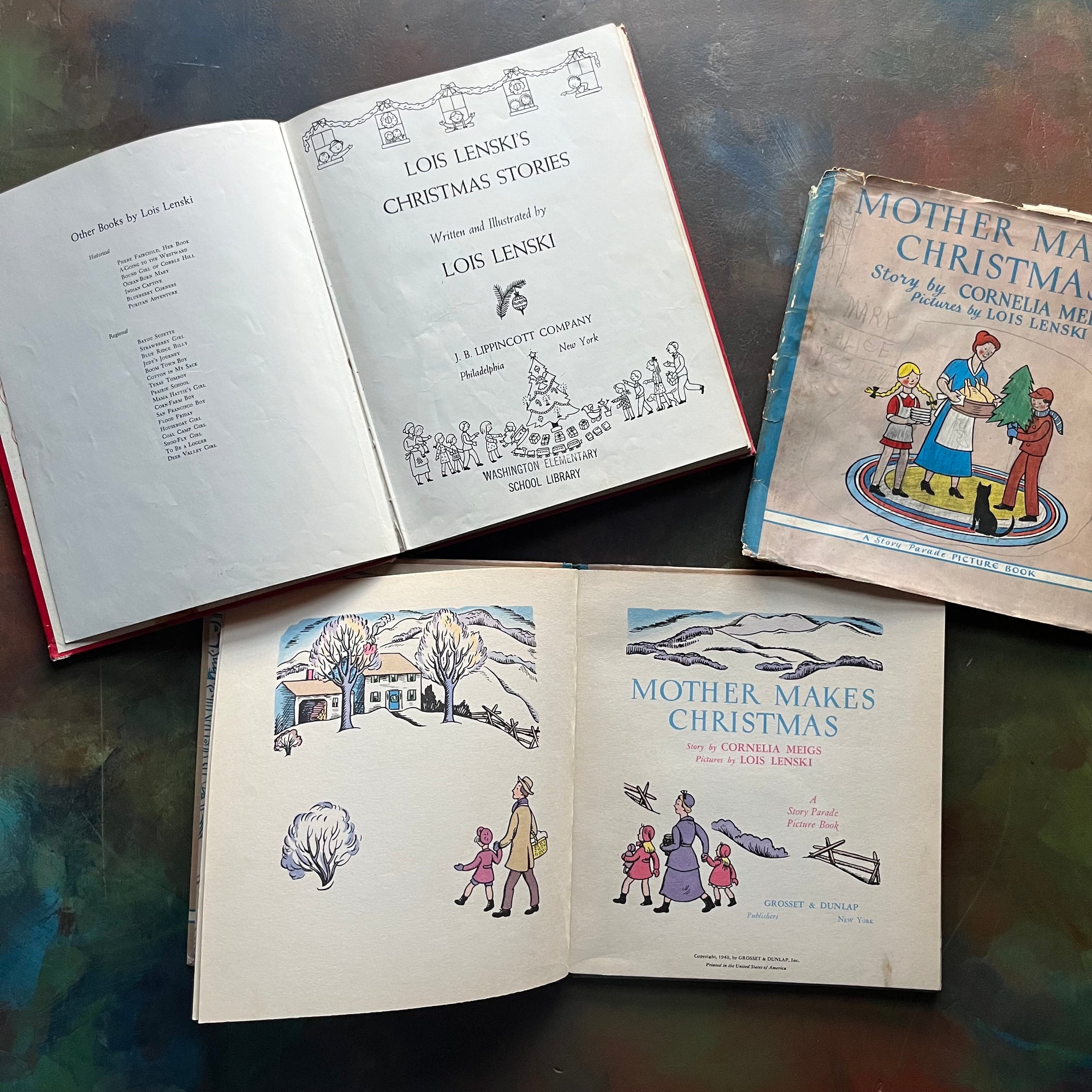 Mother Makes Christmas and Lois Lenski's Christmas Stories-wholesome family Christmas stories-vintage children's books-view of the title pages