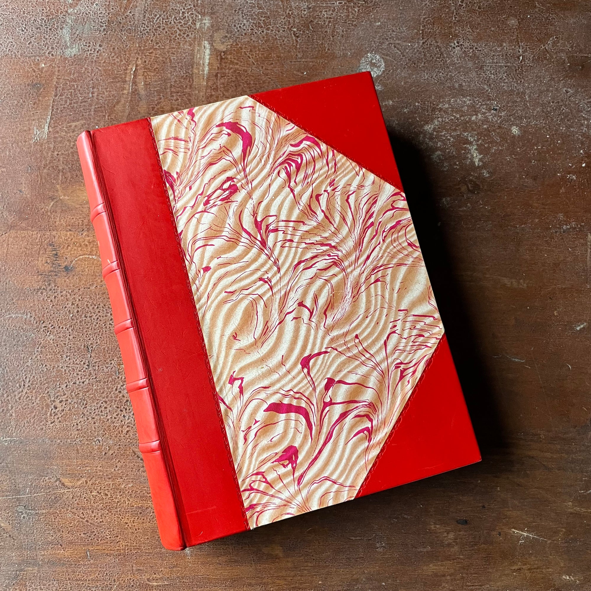 My Adventure Book-1928 John F. Shaw & Co., Ltd. Edition-rebound front cover-vintage adventure stories for children-view of the re-bound front cover in red with marbled cover