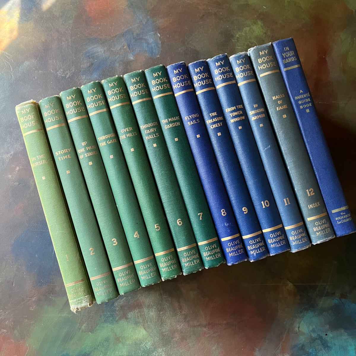 My Book House Complete 12 Volume Set Plus Parent Guide-Olive Beaupre Miller-vintage children's book set-view of the spines