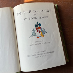 vintage children's storybooks, classic tales, nursery decor - My Book House Complete 12 Volume Set Plus Parent Guide Edited by Olive Beaupre Miller - view of one of the title pages - volume 1 - each title page has a small illustration relating to that volume in the middle of the page