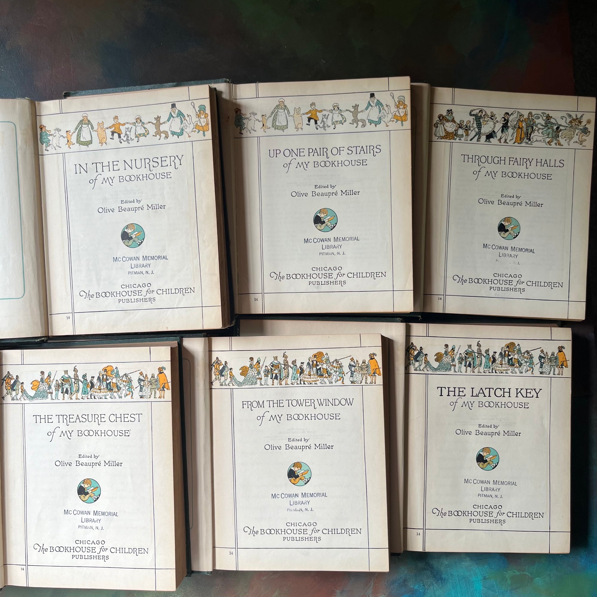 My Book House Complete Six-Volume Set by Olive Miller Beaupre-1925 Editions-vintage storybook set for children-view of the title pages