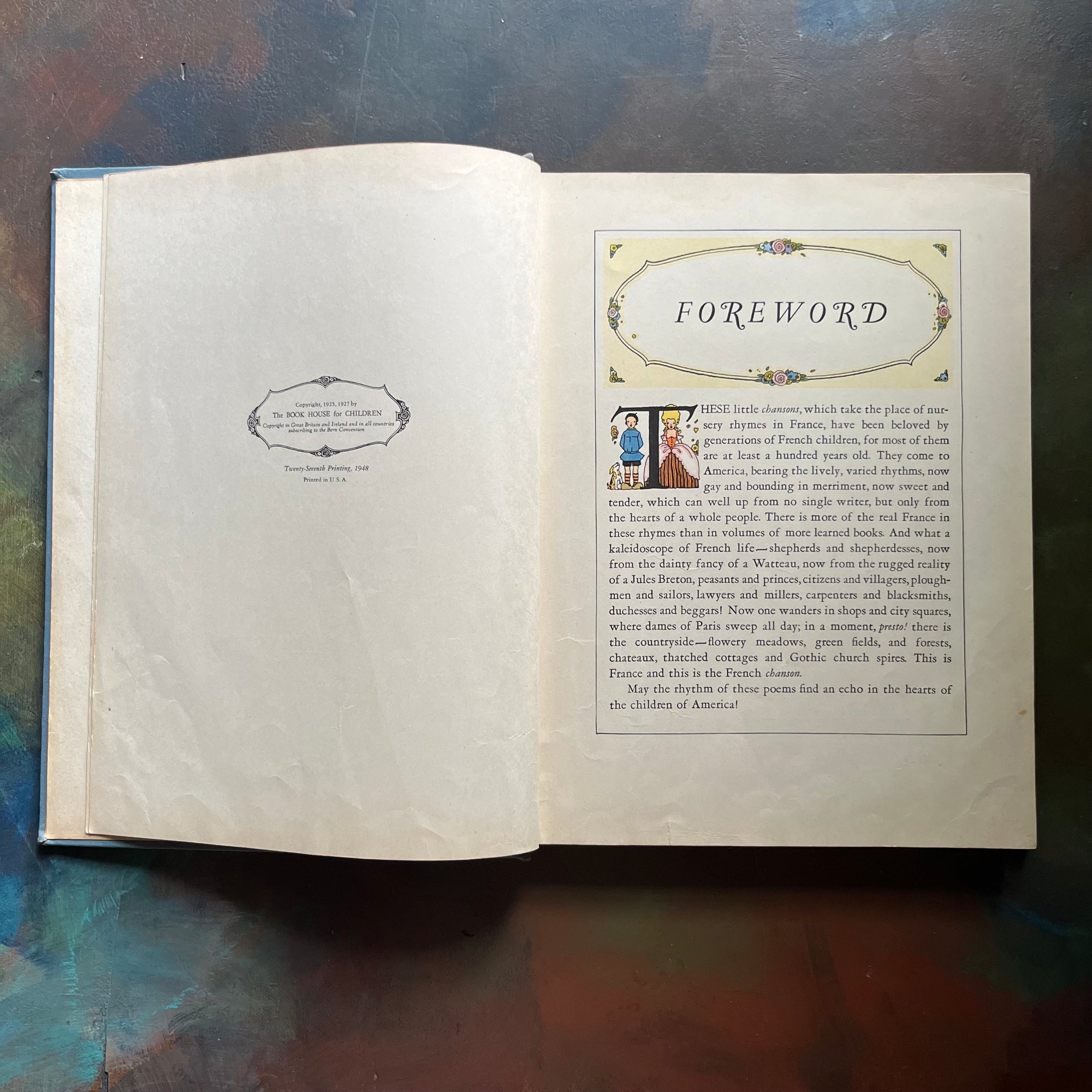 My Travelship Book-Nursery Friends from France by Olive Beaupre Miller-Illustrated by Maud & Miska Petersham-vintage children's nursery rhymes, poems & songs-view of the foreword & copyright pages