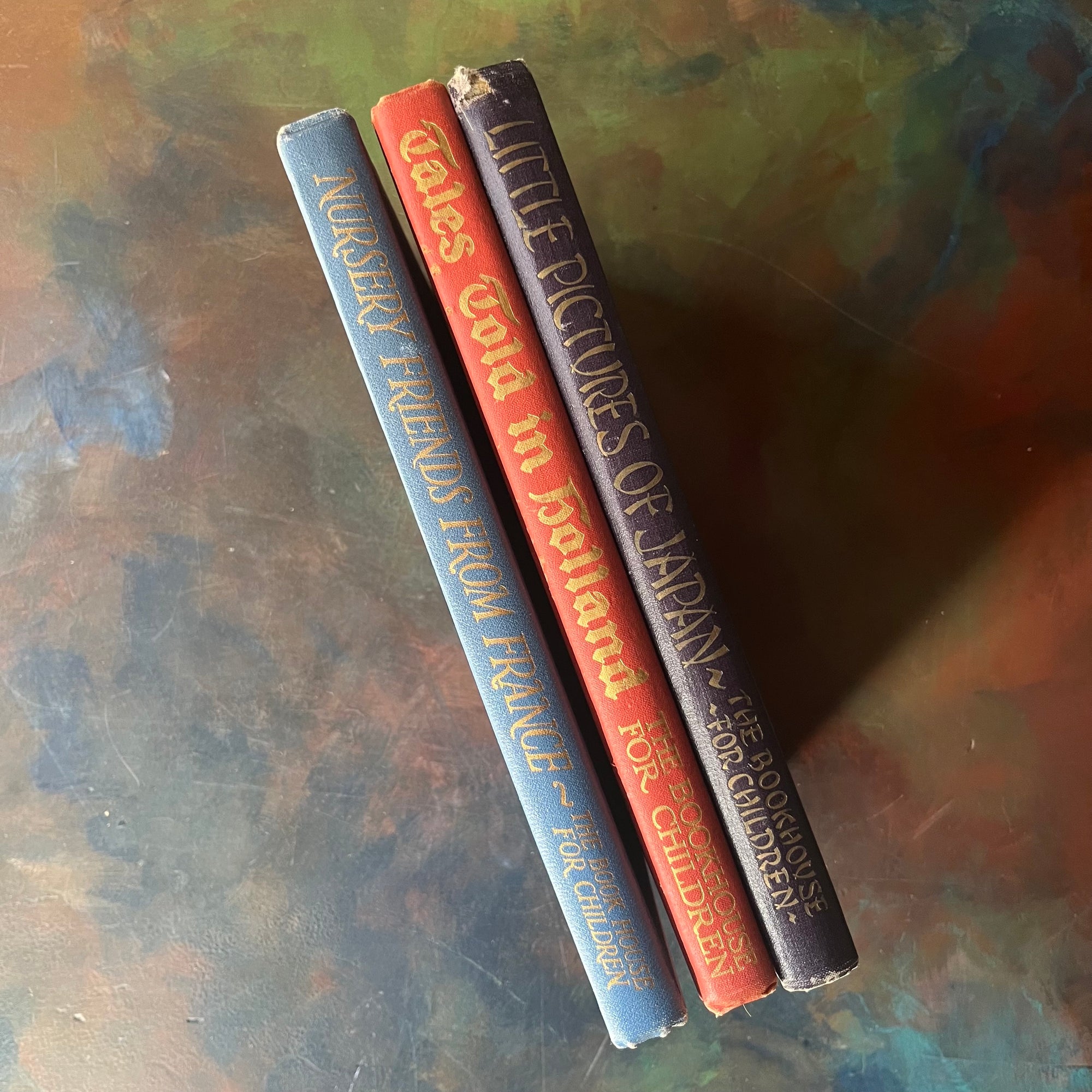 My Travelship by Olive Beaupre Miller Complete Set-Little Pictures of Japan-Nursery Friends from France-Tales Told in Holland-vintage children's stories, folk tales, music & more-view of the spines