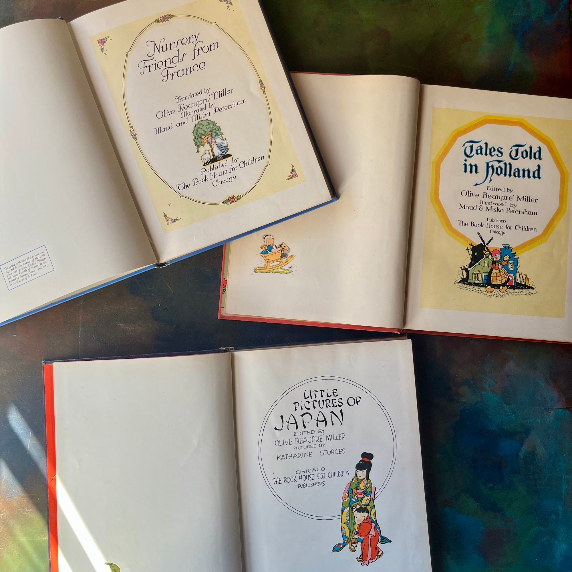 My Travelship by Olive Beaupre Miller Complete Set-Little Pictures of Japan-Nursery Friends from France-Tales Told in Holland-vintage children's stories, folk tales, music & more-view of the title pages