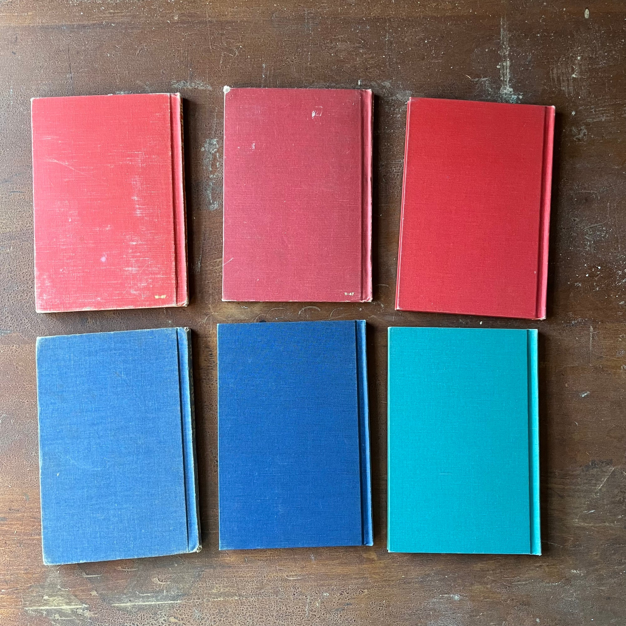 My Word Vintage Spelling Books by Lyons & Carnahan Publishers-1940's and 1950's-vintage schoolbooks-view of the back covers in solid colors