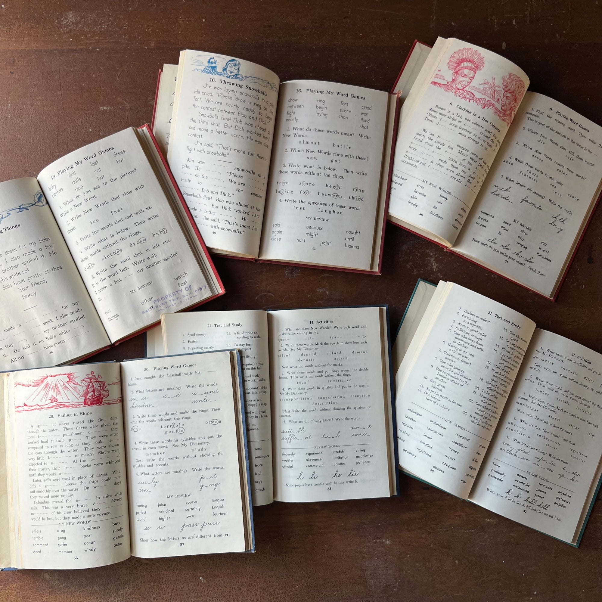My Word Vintage Spelling Books by Lyons & Carnahan Publishers-1940's and 1950's-vintage schoolbooks-view of the inside content