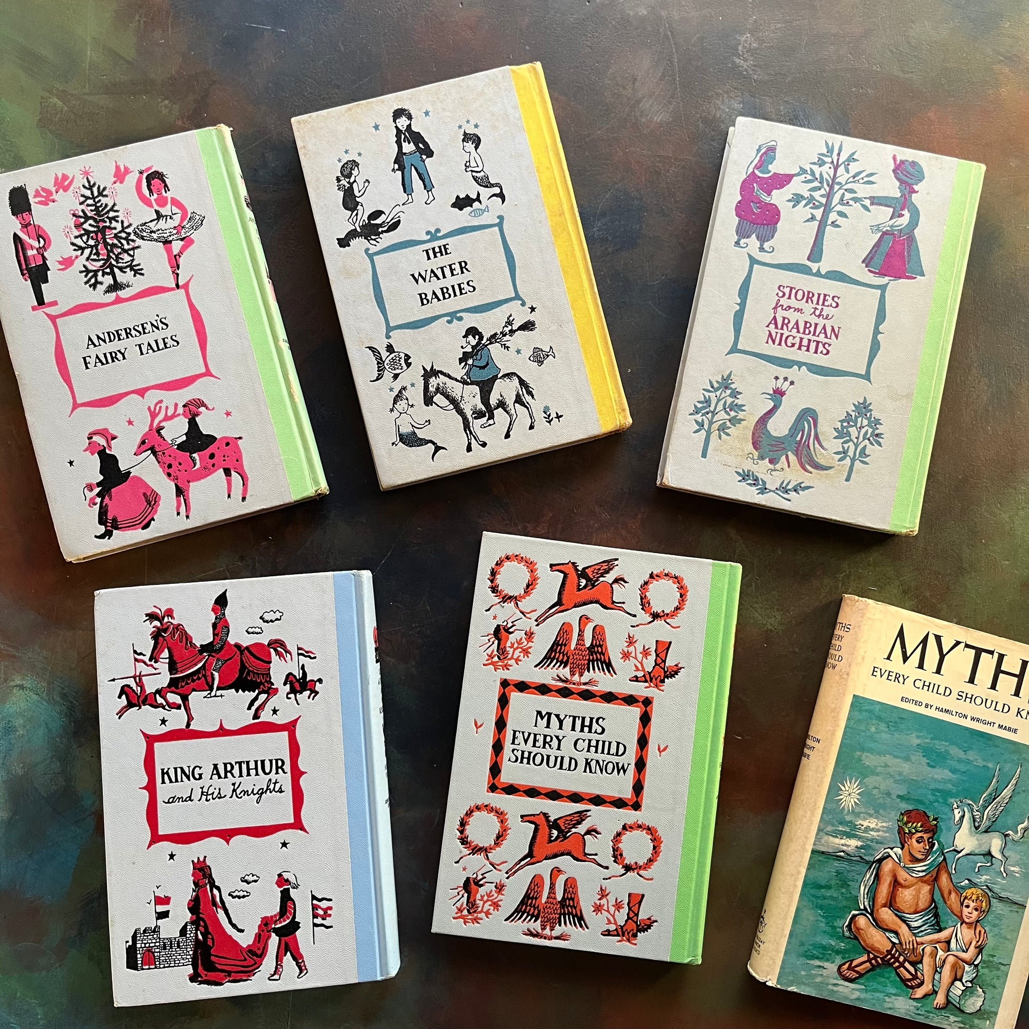 Collection of Junior Deluxe Editions Children's Chapter Books - Myths, Fairy Tales and Folklore Classic Tales for Imaginative Readers-Junior Deluxe Editions Book Bundle-vintage children's chapter books-view of the back covers