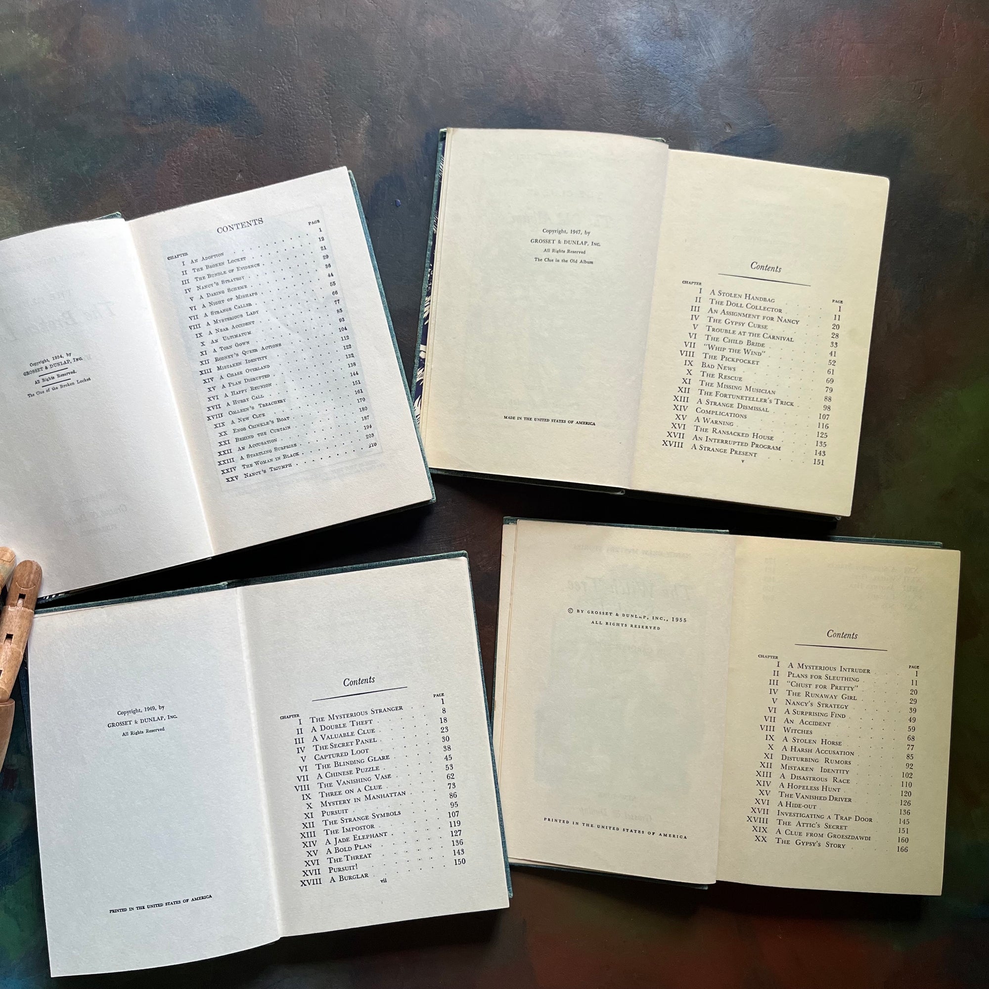 The Clue of the Broken Locket, The Clue in the Old Album, The Clue of the Leaning Chimney & The Witch Tree Symbol-view of the copyright & contents pages