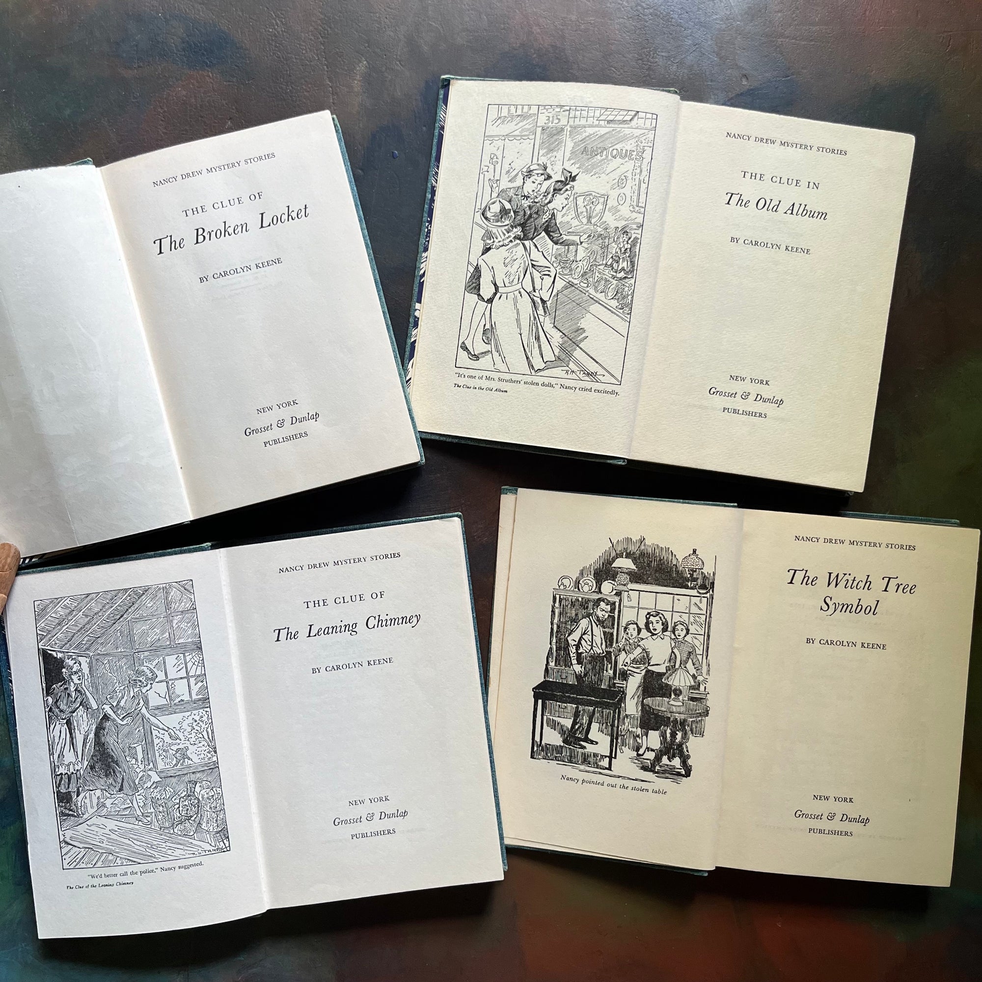 The Clue of the Broken Locket, The Clue in the Old Album, The Clue of the Leaning Chimney & The Witch Tree Symbol-view of the title pages