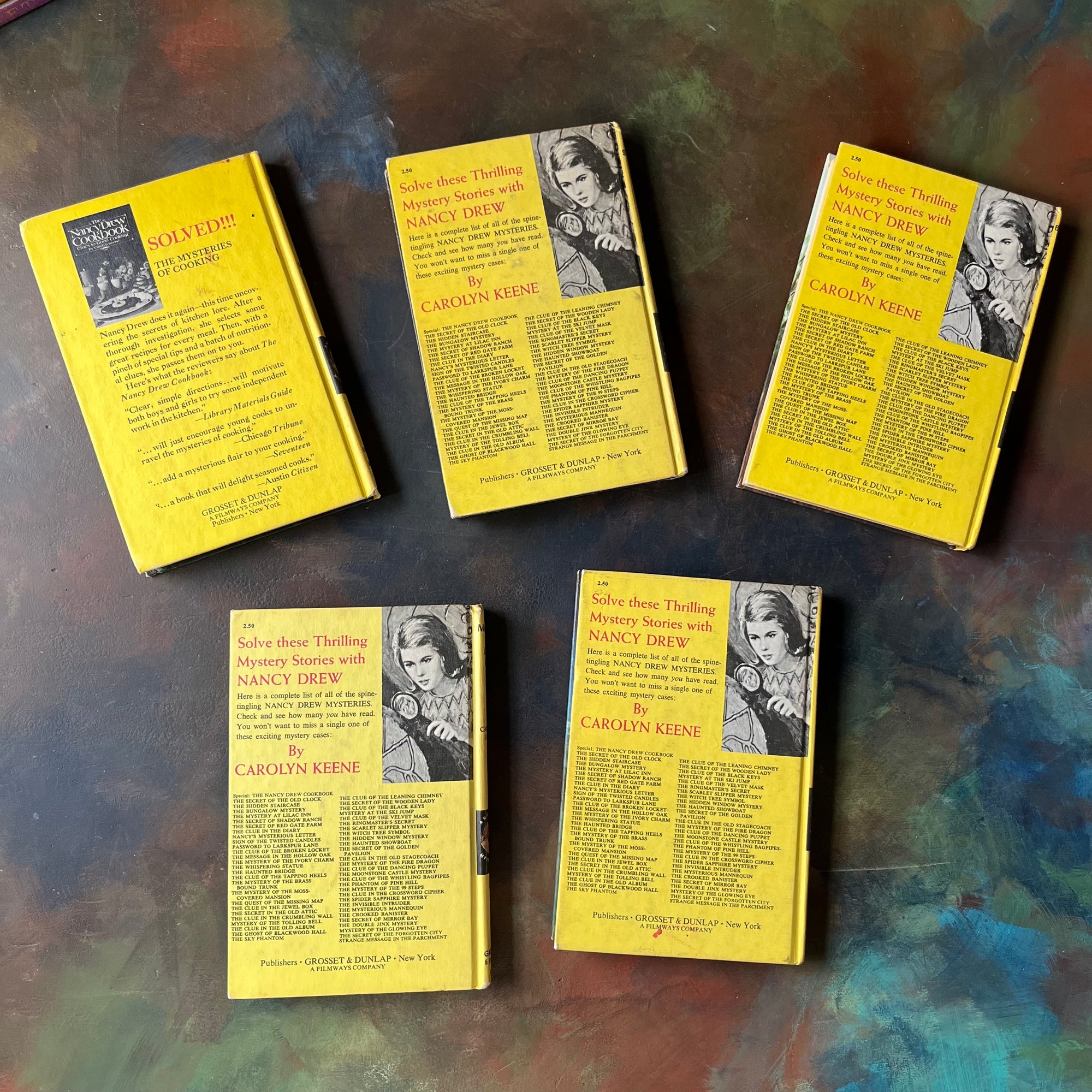 Nancy Drew Mystery Stories Starter Book Set Volumes 1-5 written by Carolyn Keene-vintage mystery books for girls-view of the back covers