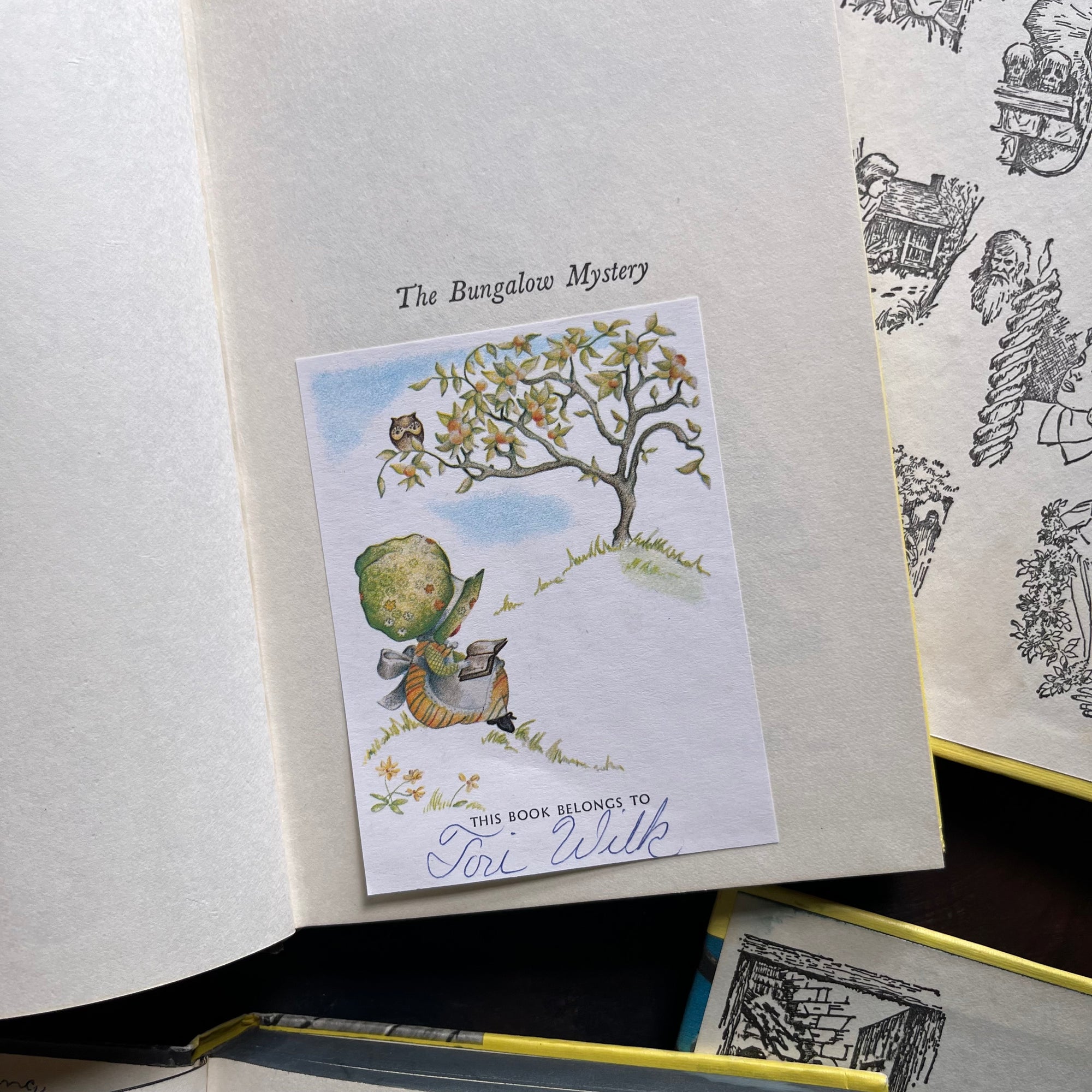 Nancy Drew Mystery Stories Starter Set-Books Three through Seven-vintage children's chapter books-Carolyn Keene-view of the book plate on the half title page of The Bungalow Mystery