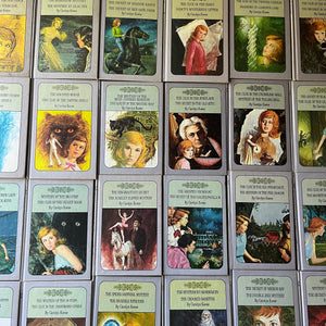 Nancy Drew Twin Thrillers Book Set of 24 by Carolyn Keene-vintage children's chapter books-mysteries-collectible Nancy Drew-view of the closeup of the front covers