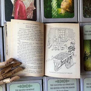 Nancy Drew Twin Thrillers Book Set of 24 by Carolyn Keene-vintage children's chapter books-mysteries-collectible Nancy Drew-view of a sample of the illustrations within the pages