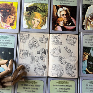 Nancy Drew Twin Thrillers Book Set of 24 by Carolyn Keene-vintage children's chapter books-mysteries-collectible Nancy Drew-view of the inside covers