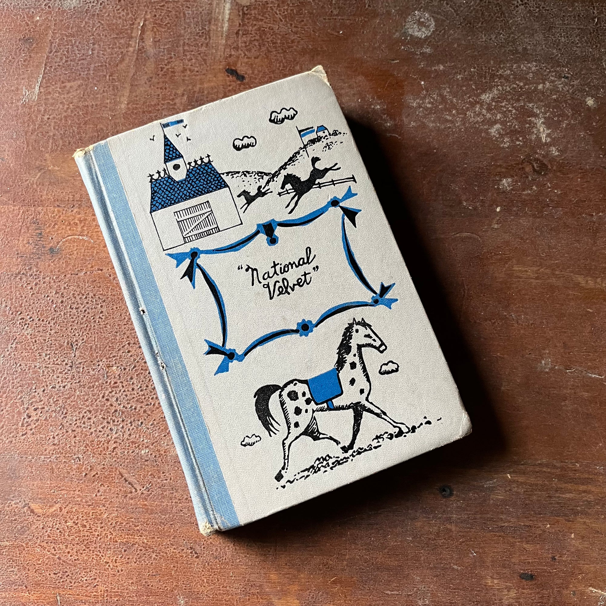 vintage children's chapter book, Junior Deluxe Editions, horse book - National Velvet by Enid Bagnold with illustrations by Walter Seaton & Earle B. Winslow - view of the front cover