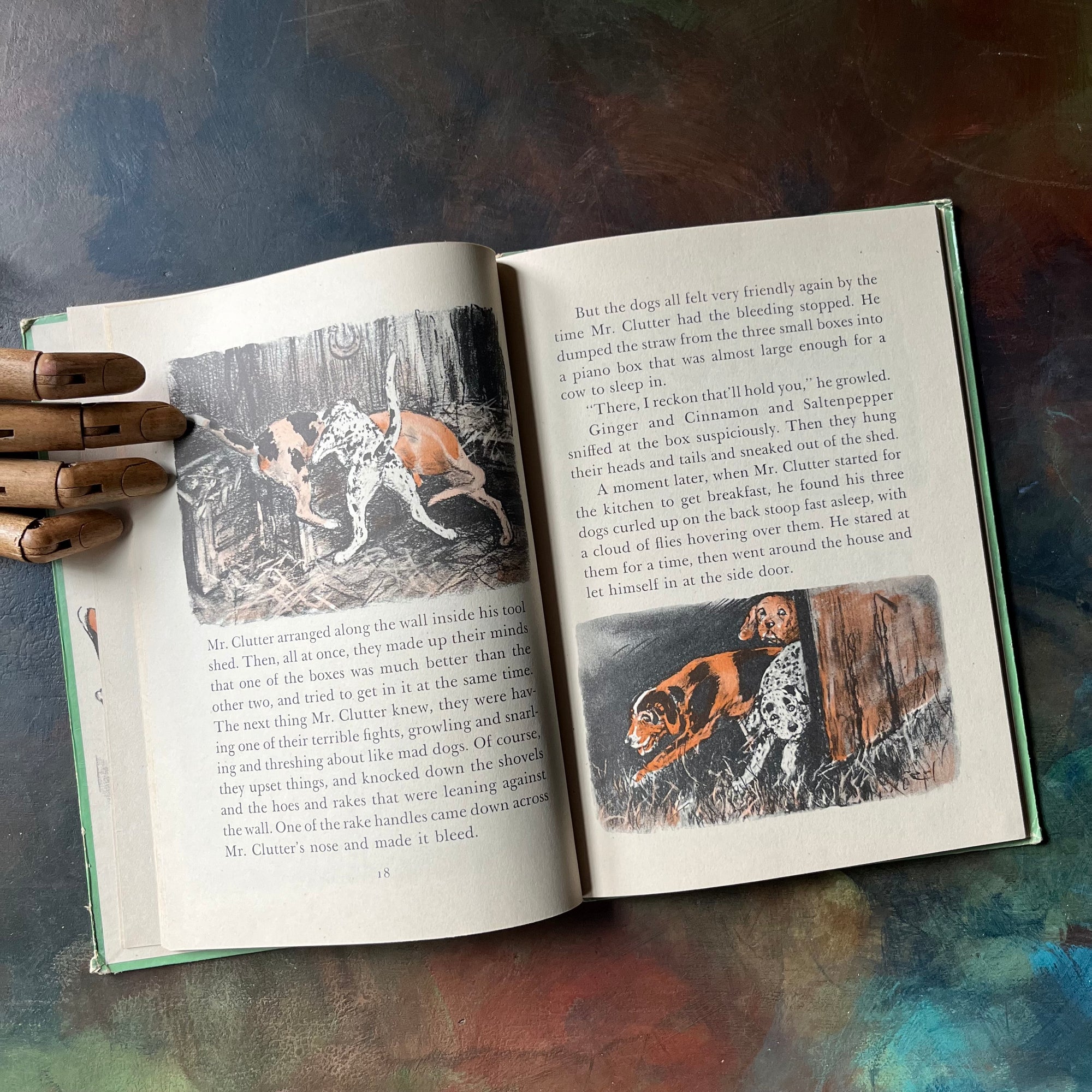Nothing But Dogs is a vintage children's beginner chapter book written by Earl Marvin Rush with illustrations by Diana Thorne-view of the illustrations in orange, black & white