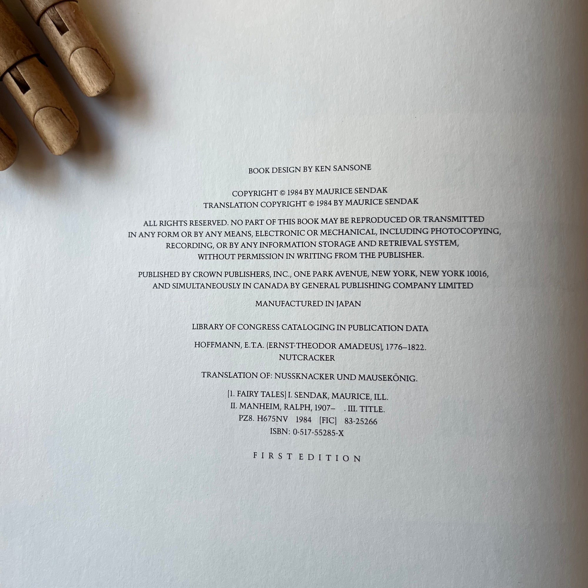 Nutcracker-Maurice Sendak-First Edition-vintage children's classic-Christmas Classic Children's Book-view of the copyright information