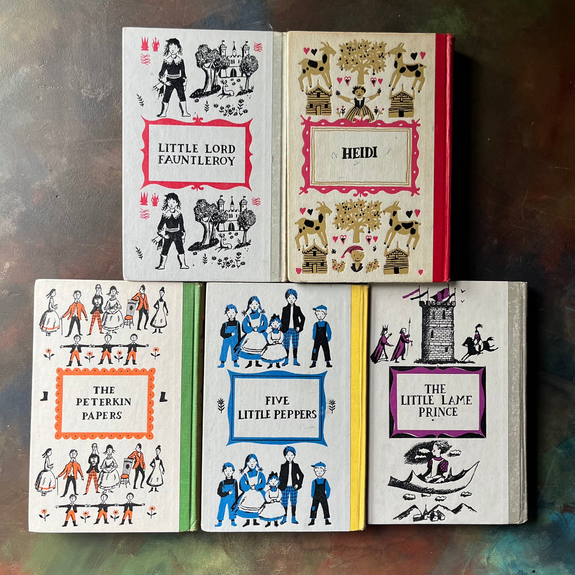 Old-Fashioned Values-A Read-Aloud Set of Five Vintage Junior Deluxe Editions-Classic Literature for Kids-vintage children's chapter books-classic read aloud books-view of the back covers