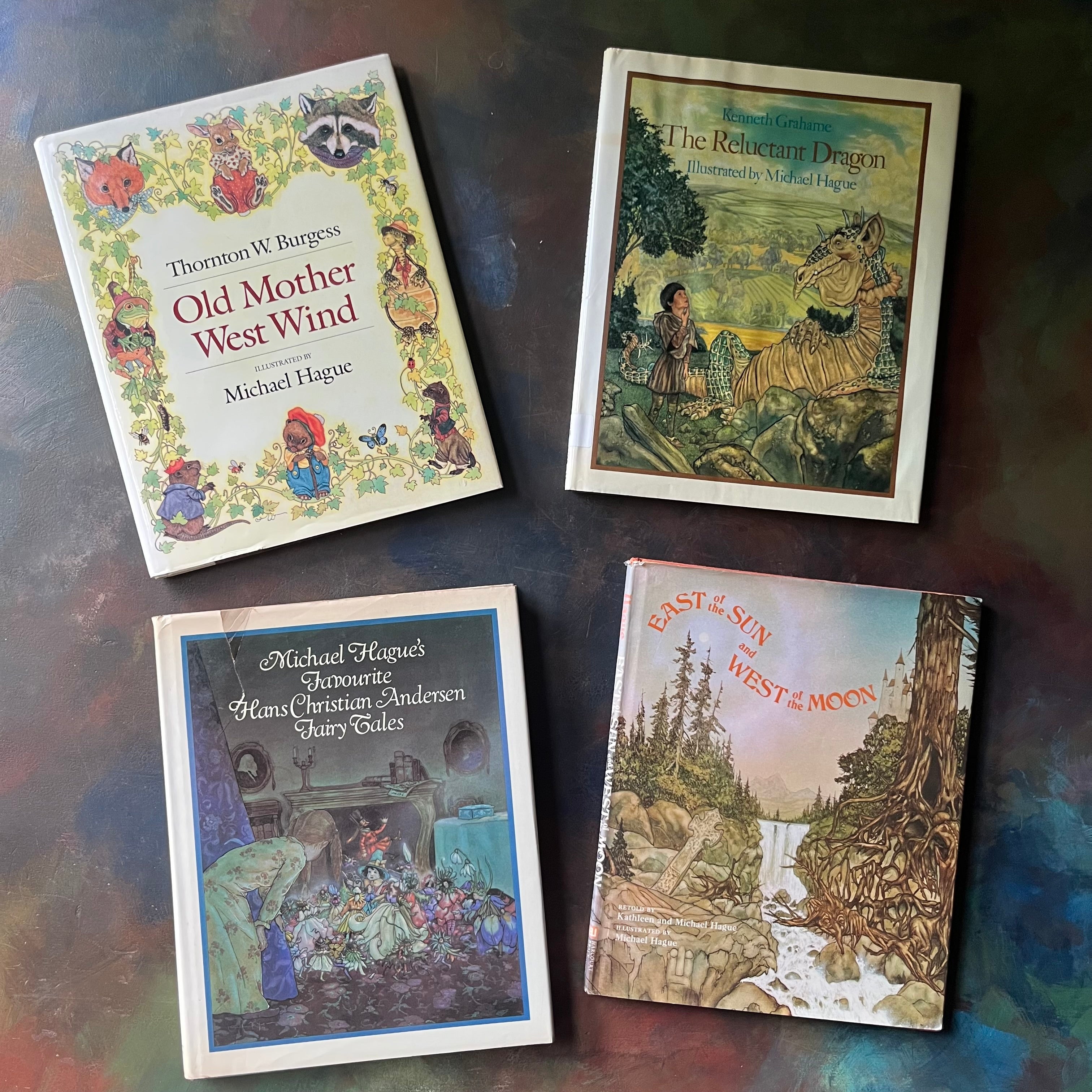 Old Mother West Wind-The Reluctant Dragon-Favourite Hans Christian Andersen Fairy Tales-East of Sun and West of the Moon-book set illustrated by Michael Hague-view of the dust jacket's covers