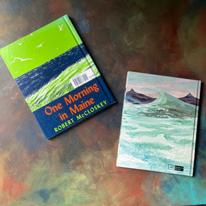 Pair of Vintage Children's Picture Books written & illustrated by Robert McCloskey-One Morning in Maine-Burt Dow Deep-Water Man-view of the back covers