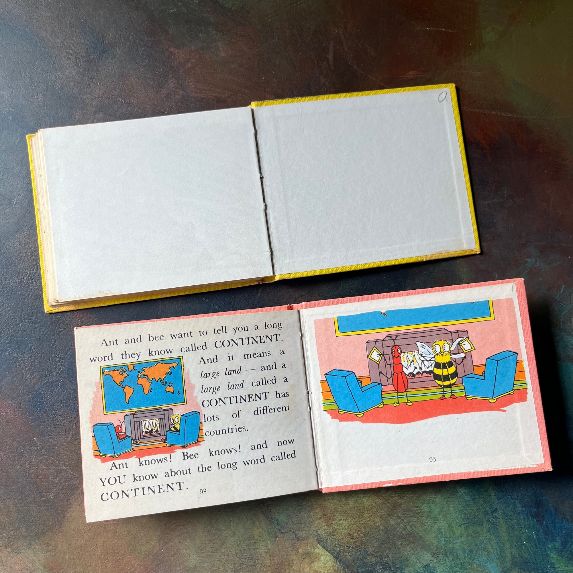 One, Two, Three with Ant and Bee and Around the World with Ant and Bee-Angela Banner Book Set-Vintage children's picture books-view of the back, inside covers