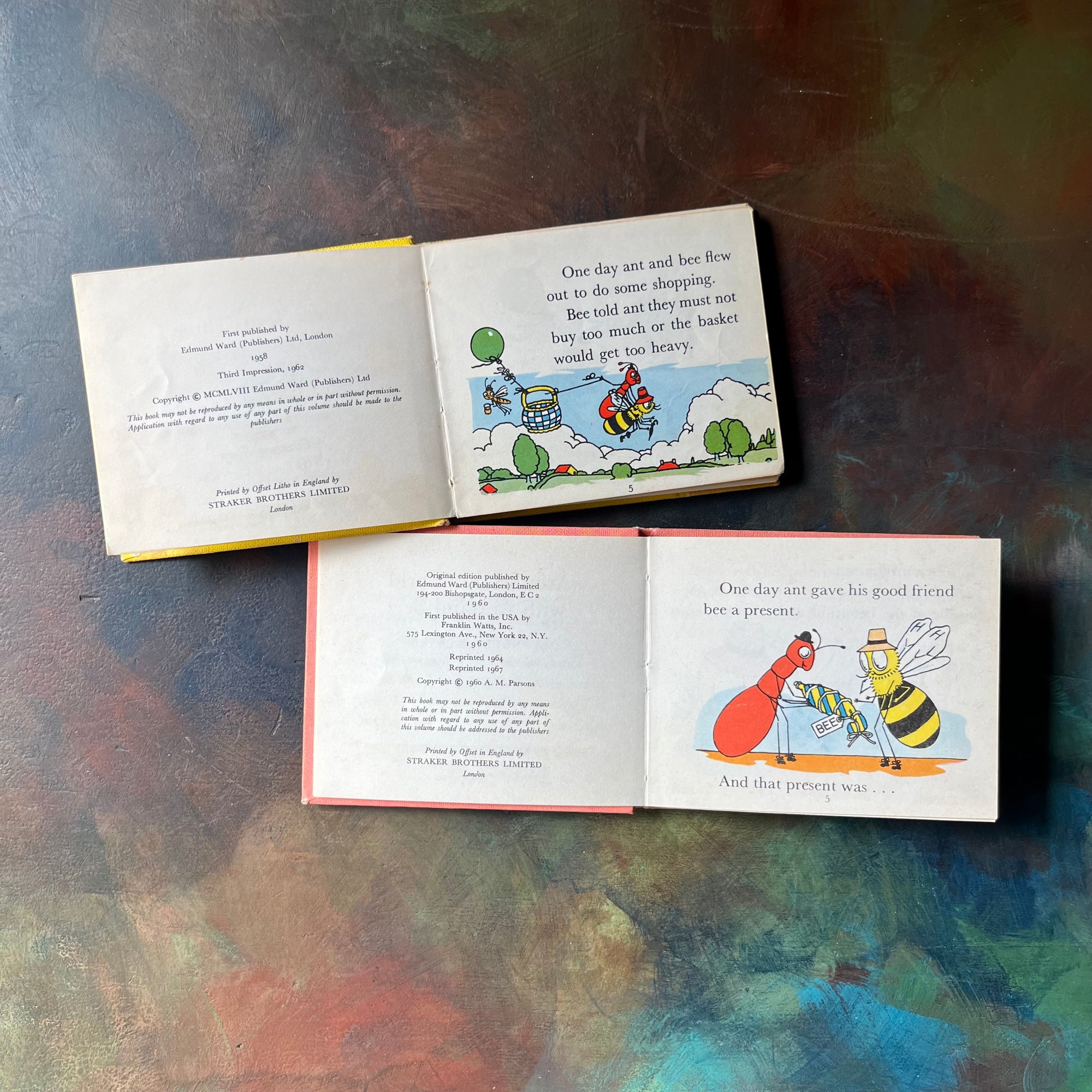 One, Two, Three with Ant and Bee and Around the World with Ant and Bee-Angela Banner Book Set-Vintage children's picture books-view of the copyright pages