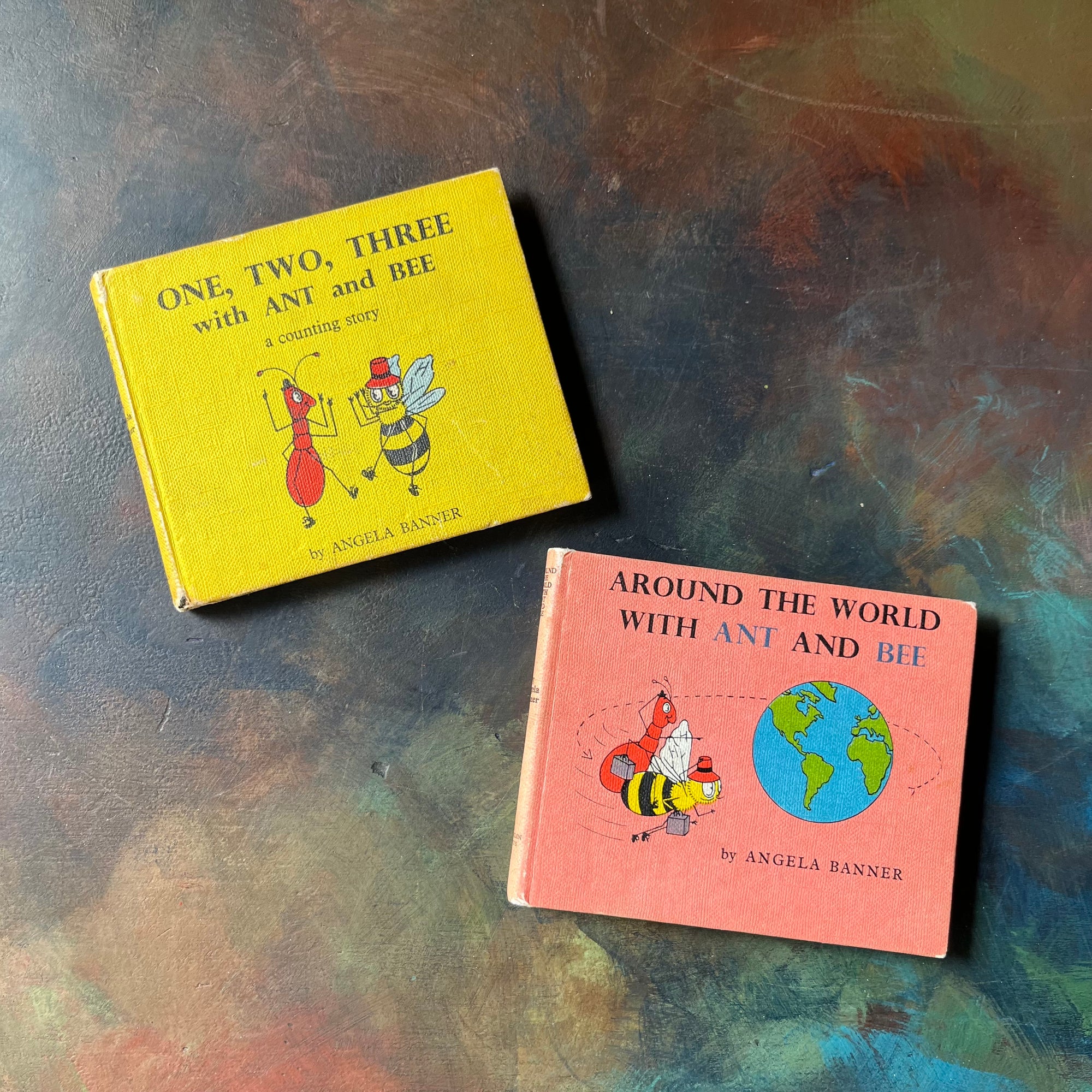 One, Two, Three with Ant and Bee and Around the World with Ant and Bee-Angela Banner Book Set-Vintage children's picture books-view of the front covers