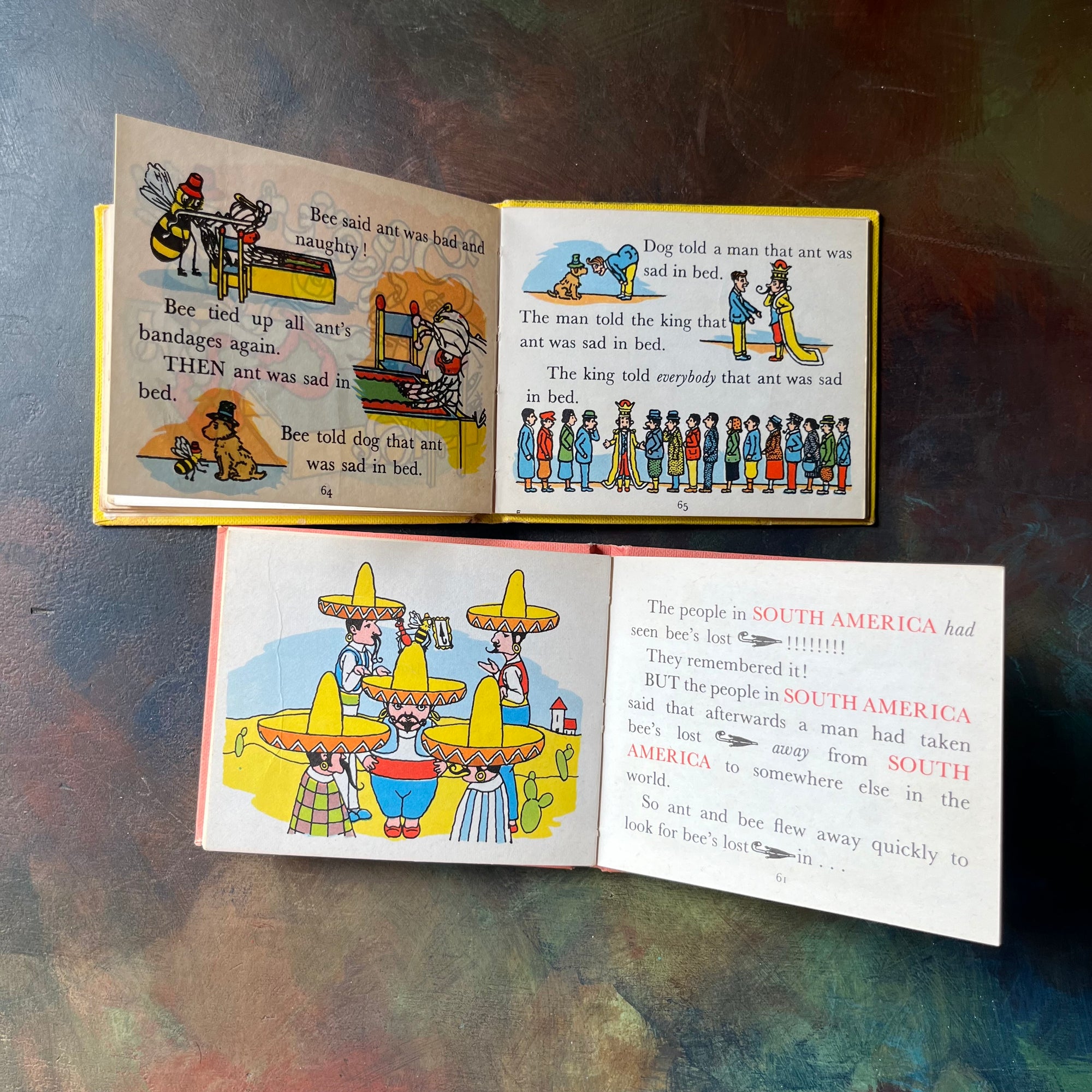 One, Two, Three with Ant and Bee and Around the World with Ant and Bee-Angela Banner Book Set-Vintage children's picture books-view of the illustrations