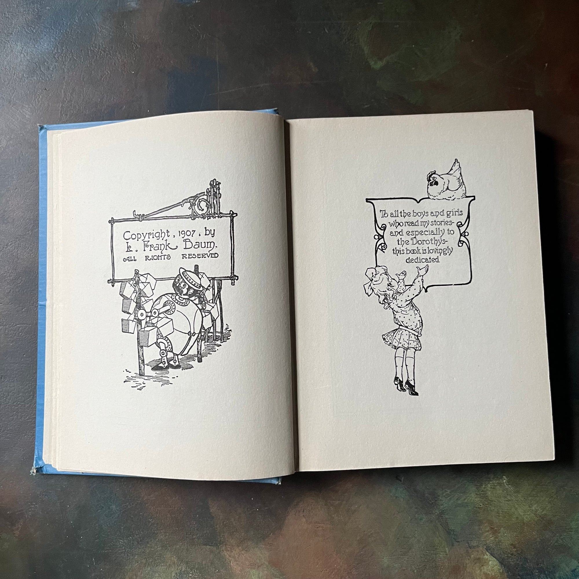 Ozma of Oz-L. Frank Baum-Wizard of Oz Book Series-vintage children's chapter book-vintage children's fiction-view of the copyright & dedication pages