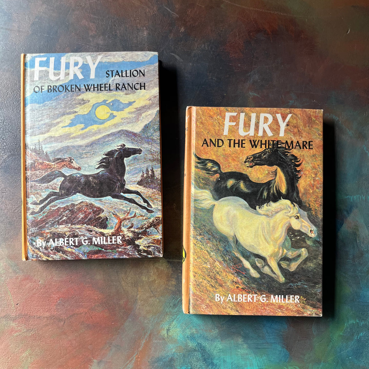 Pair of Fury Stallion Books written by Albert G. Miller - Fury Stallion of Broken Wheel Ranch and Fury and the White Mare - view of the front covers