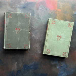 Pair of Floral, Antique Books by Henry Altemus Publishing-Pocket Sized Books-Camille by Alexandre Dumas Jr.-Childe Harold's Pilgrimage by Lord Byron-view of the front covers