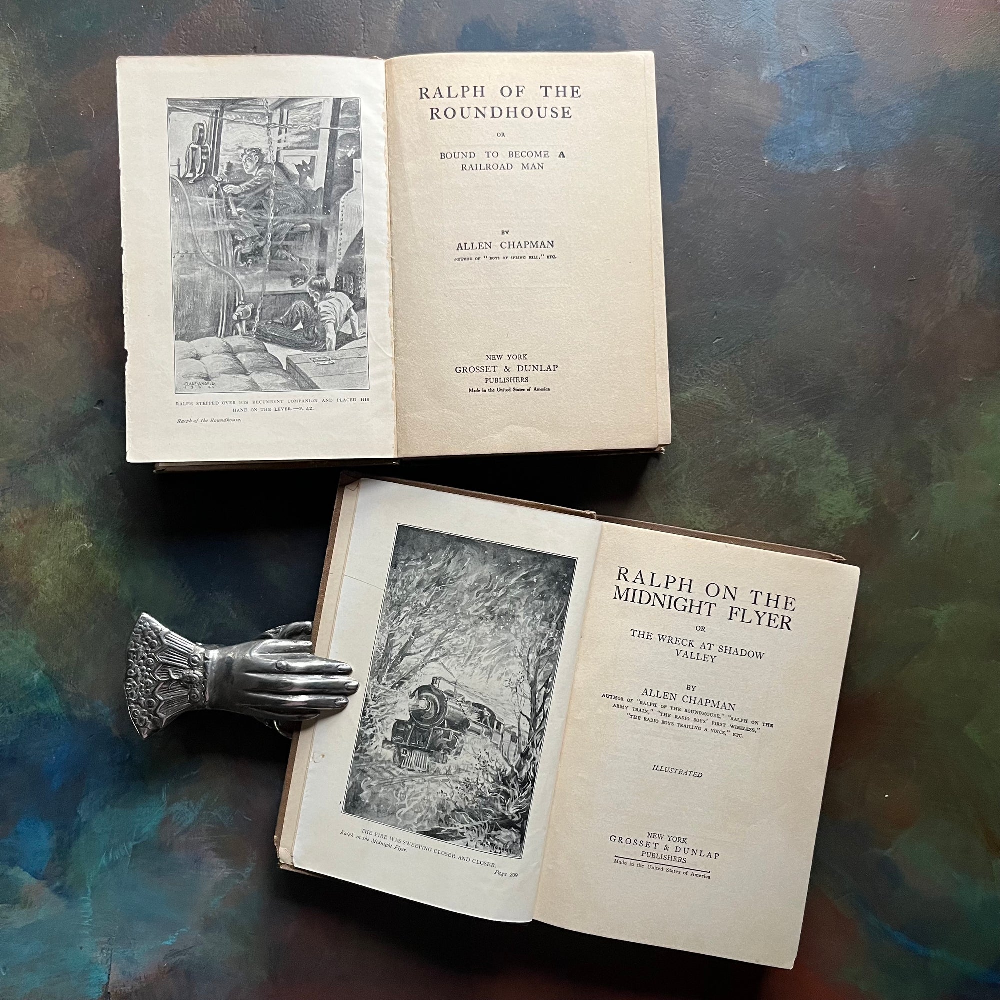 Pair of Allen Chapman Books  Ralph on the Midnight Flyer & Ralph of the Round House-vintage adventure books for boys-view of the title pages & frontispieces