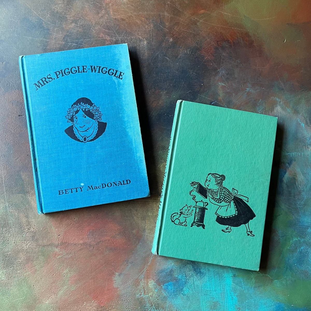 Pair of Betty MacDonald Books-Mrs. Piggle-Wiggle and Mrs. Piggle-Wiggle's Magic-First Edition-family read aloud classic children's books-vintage chapter books-view of the front covers