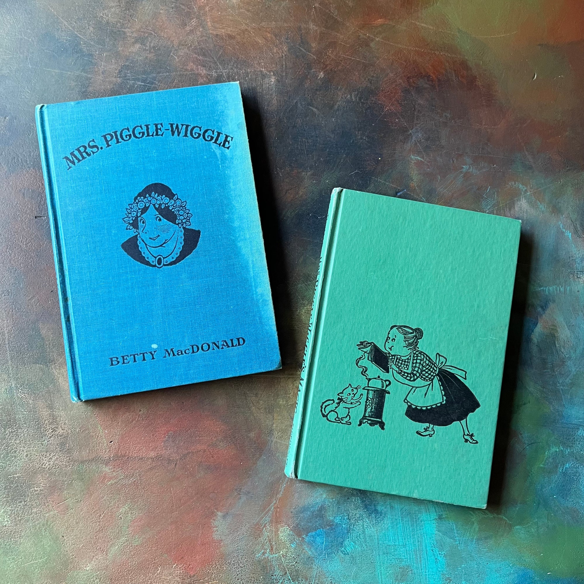 Pair of Betty MacDonald Books-Mrs. Piggle-Wiggle and Mrs. Piggle-Wiggle's Magic-First Edition-family read aloud classic children's books-vintage chapter books-view of the front covers