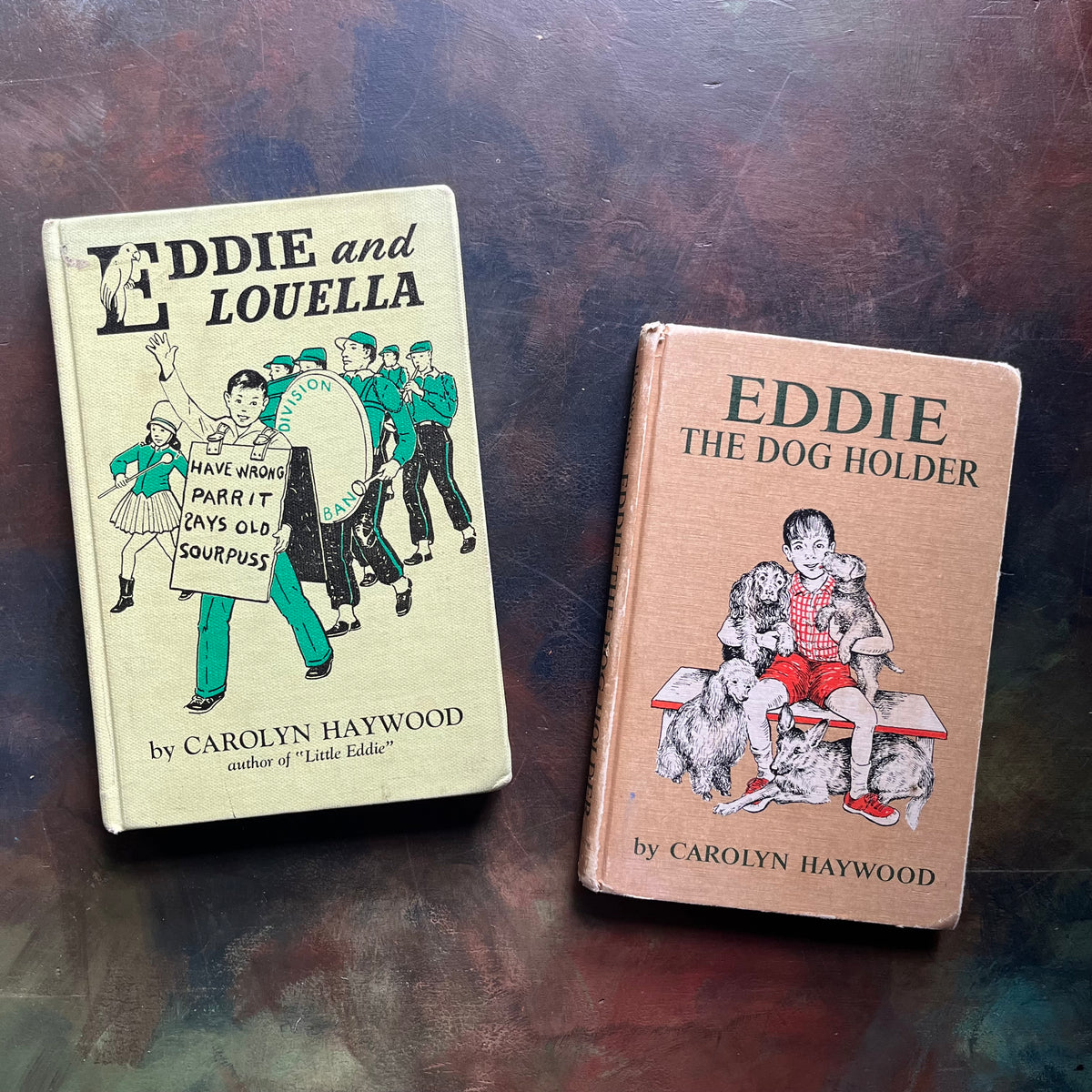 Pair of Vintage Children's Books written and illustrated by Carolyn Haywood - Eddie and Louella and Eddie the Dog Holder - charming chapter books for family read alouds - view of the front covers