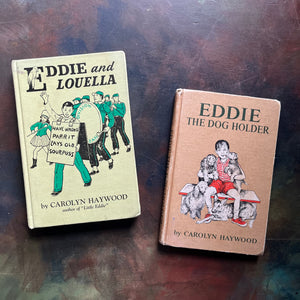 Pair of Vintage Children's Books written and illustrated by Carolyn Haywood - Eddie and Louella and Eddie the Dog Holder - charming chapter books for family read alouds - view of the front covers