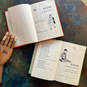 Pair of Carolyn Haywood Children's Chapter Books-Eddie Makes Music and Eddie and Louella-Wholesome Stories-Read Aloud Favorites-view of the title pages
