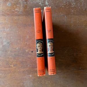 Pair of Chip Hilton Sports Story by Clair Bee-#3 Strike Three and #5 Hoop Crazy-vintage children's chapter sports books-view of the spines