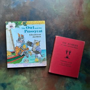 Pair of Edward Lear Poetry Books-The Jumblies and Other Nonsense Verses-The Owl and the Pussycat-vintage poetry for children-view of the front covers showing the dust jacket's cover of The Owl and the Pussycat