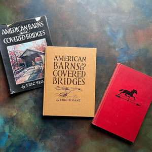 Pair of Eric Sloane American History Books-Eric Sloane's Almanac and Weather Forecaster and American Barns and Covered Bridges-Colonial America-America250-front covers