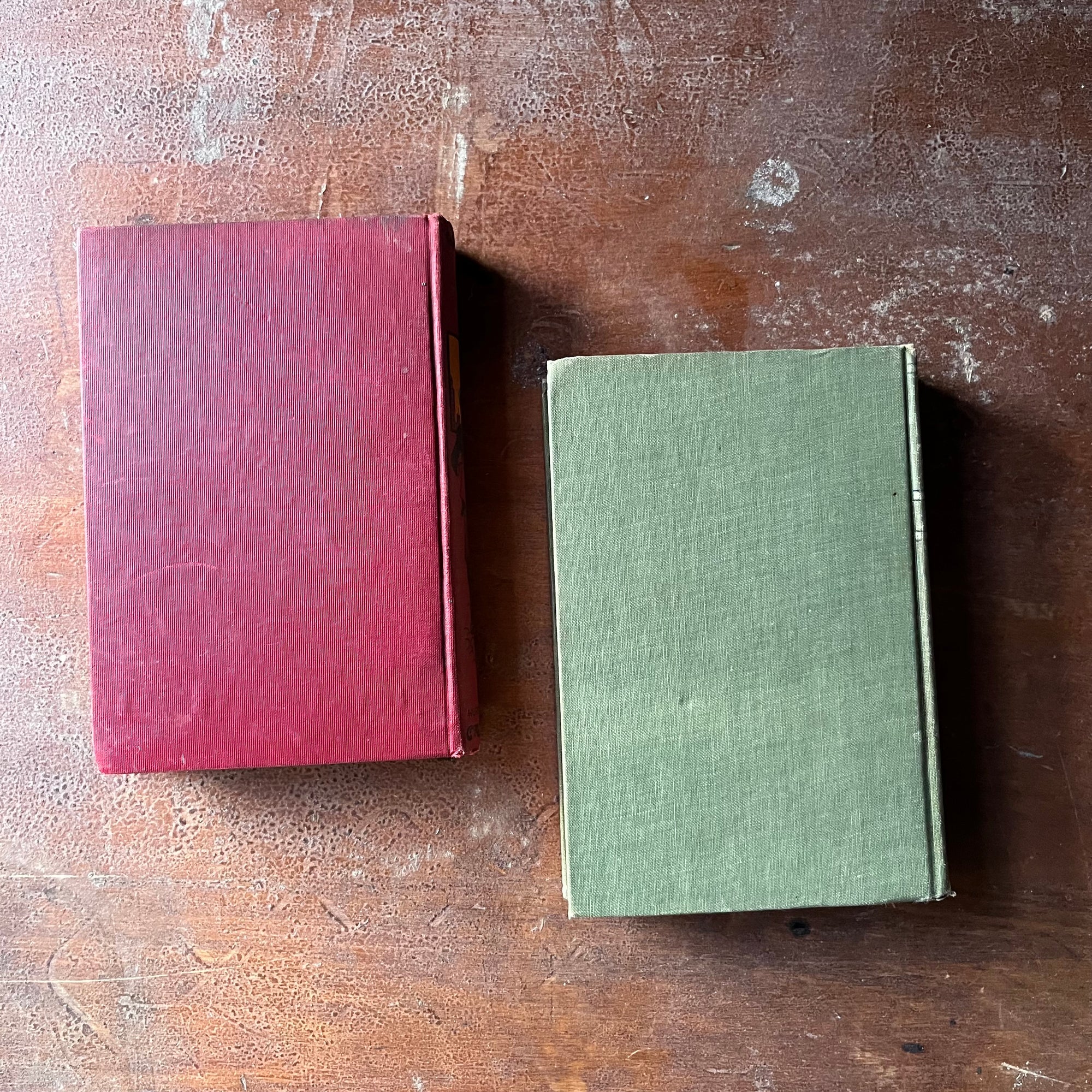 Pair of vintage children's chapter books written by Horatio Alger, Jr.:  Try & Trust & Falling in with Fortune - view of the back covers