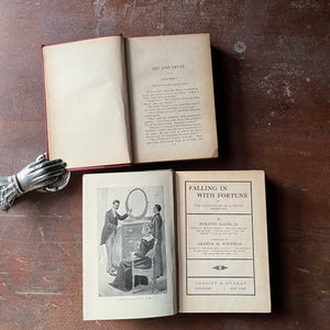 Pair of vintage children's chapter books written by Horatio Alger, Jr.:  Try & Trust & Falling in with Fortune - view of the title page of Falling in with Fortune