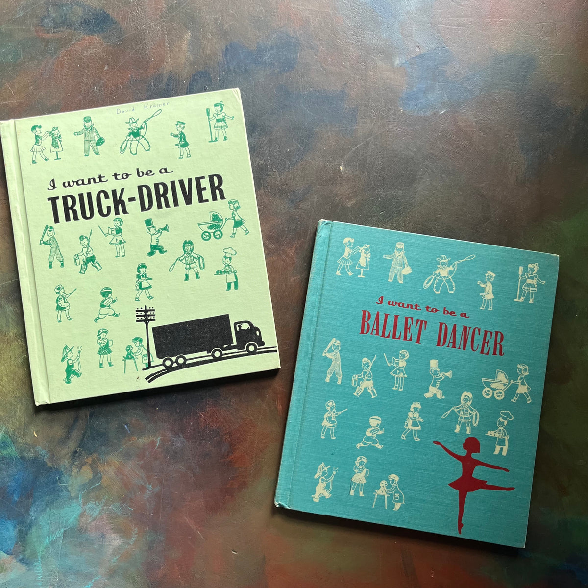 Pair of I Want To Be Books written by Carla Greene I Want to be a Ballet Dancer-I Want to be a Truck-Driver-vintage children's picture books-view of the front covers