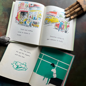 Pair of I Want To Be Books written by Carla Greene I Want to be a Ballet Dancer-I Want to be a Truck-Driver-vintage children's picture books-view of the illustrations