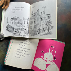 Pair of I Want To Be Books written by Carla Greene I Want to be a Ballet Dancer-I Want to be a Truck-Driver-vintage children's picture books-view of the illustrations