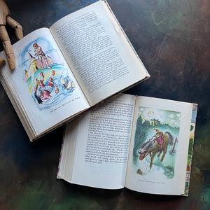Pair of Illustrated Junior Library Editions Books-Little Lame Prince and the Story of a Brownie and Hans Brinker or the Silver Skates-collectible children's classics-view of the full color illustrations