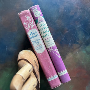 Pair of Illustrated Junior Library Editions Books-Little Lame Prince and the Story of a Brownie and Hans Brinker or the Silver Skates-collectible children's classics-view of the spines