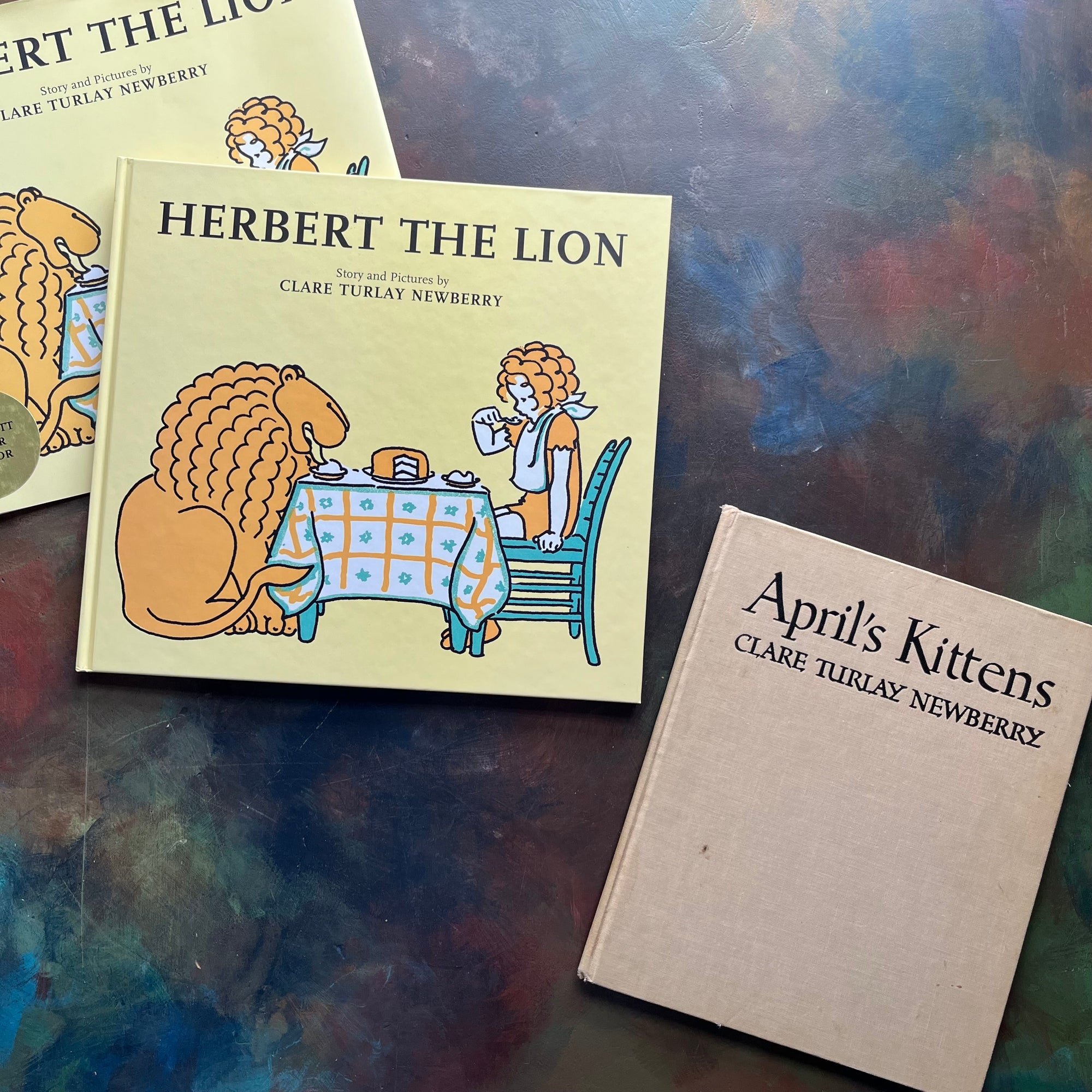 Pair of Illustrated Picture Books for Children written and illustrated by Clare Turlay Newberry-Herbert the Lion-April's Kittens-vintage picture books-view of the front covers
