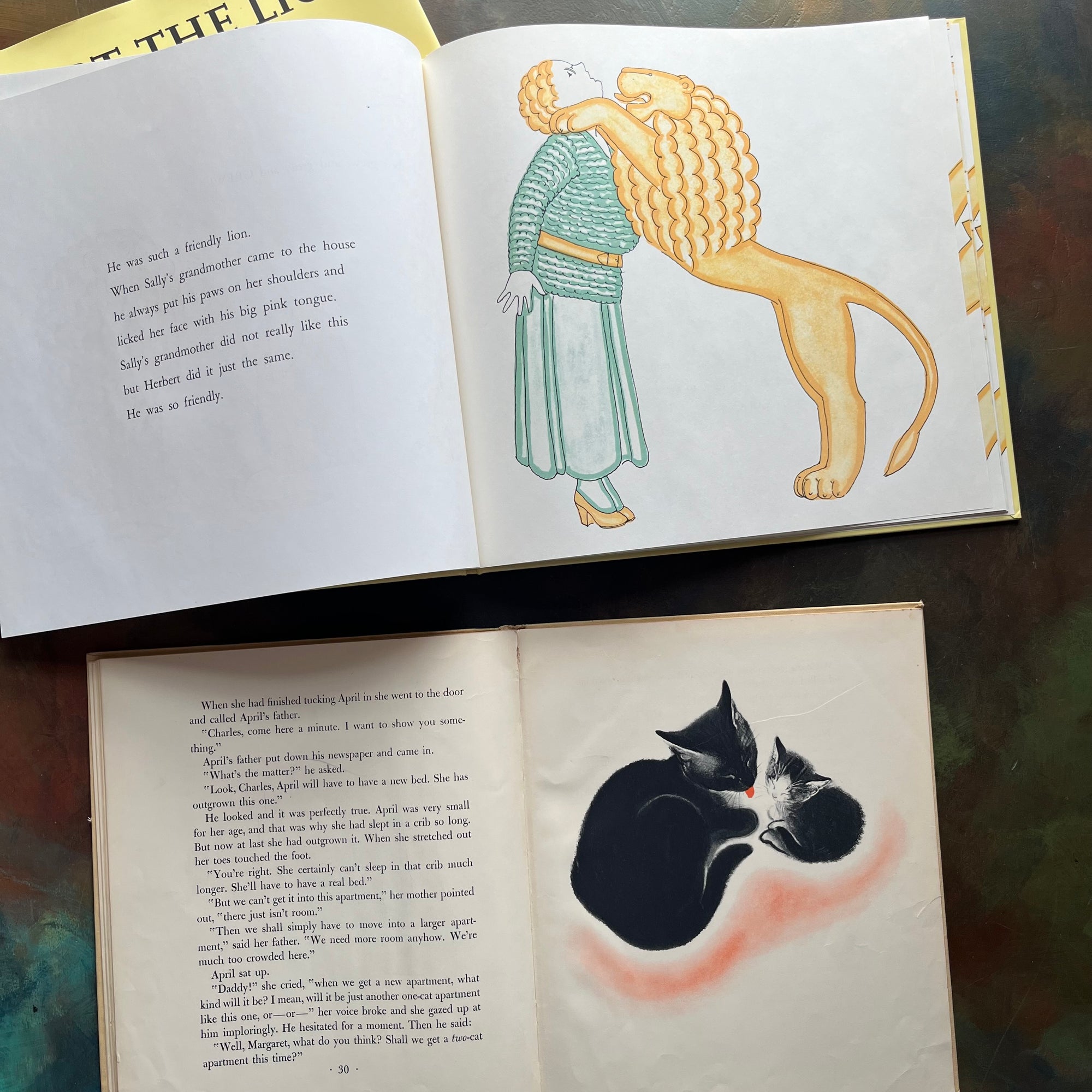 Pair of Illustrated Picture Books for Children written and illustrated by Clare Turlay Newberry-Herbert the Lion-April's Kittens-vintage picture books-view of the illustrations