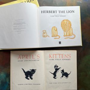 Pair of Illustrated Picture Books for Children written and illustrated by Clare Turlay Newberry-Herbert the Lion-April's Kittens-vintage picture books-view of the title pages